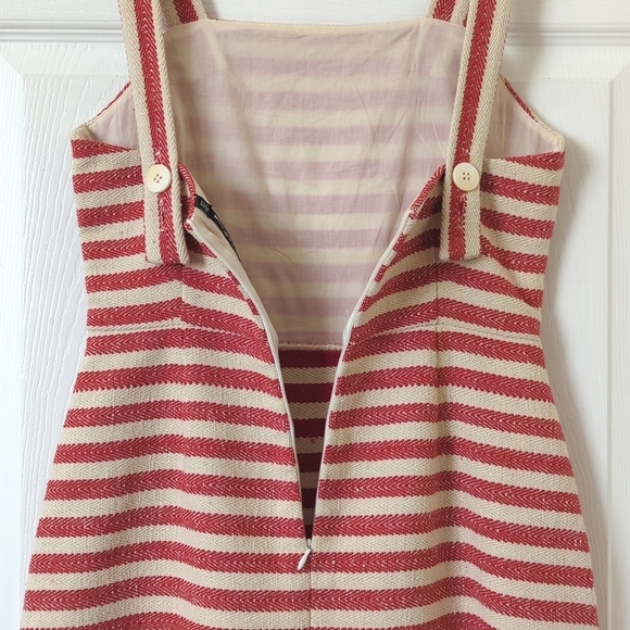 Design Lab Lord & Taylor Striped Woven Sleeveless Mini Sheath Dress Red Cream XS - Picture 13 of 13